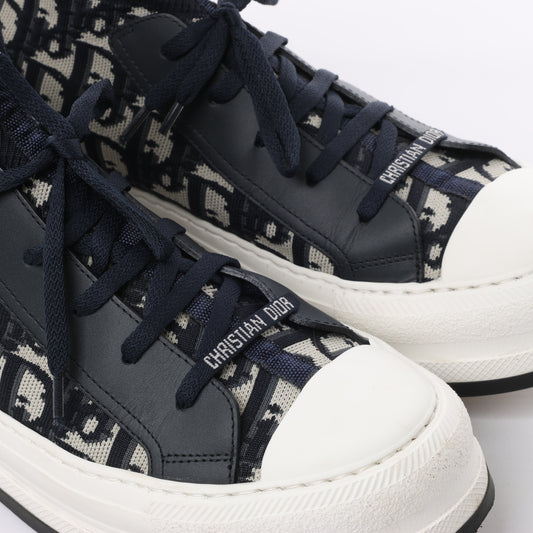 Dior Walk'n'Dior Plateau-Sneaker „Dior Oblique“ aus technischem Mesh und Kalbsleder in Tiefblau, Größe 40 EU