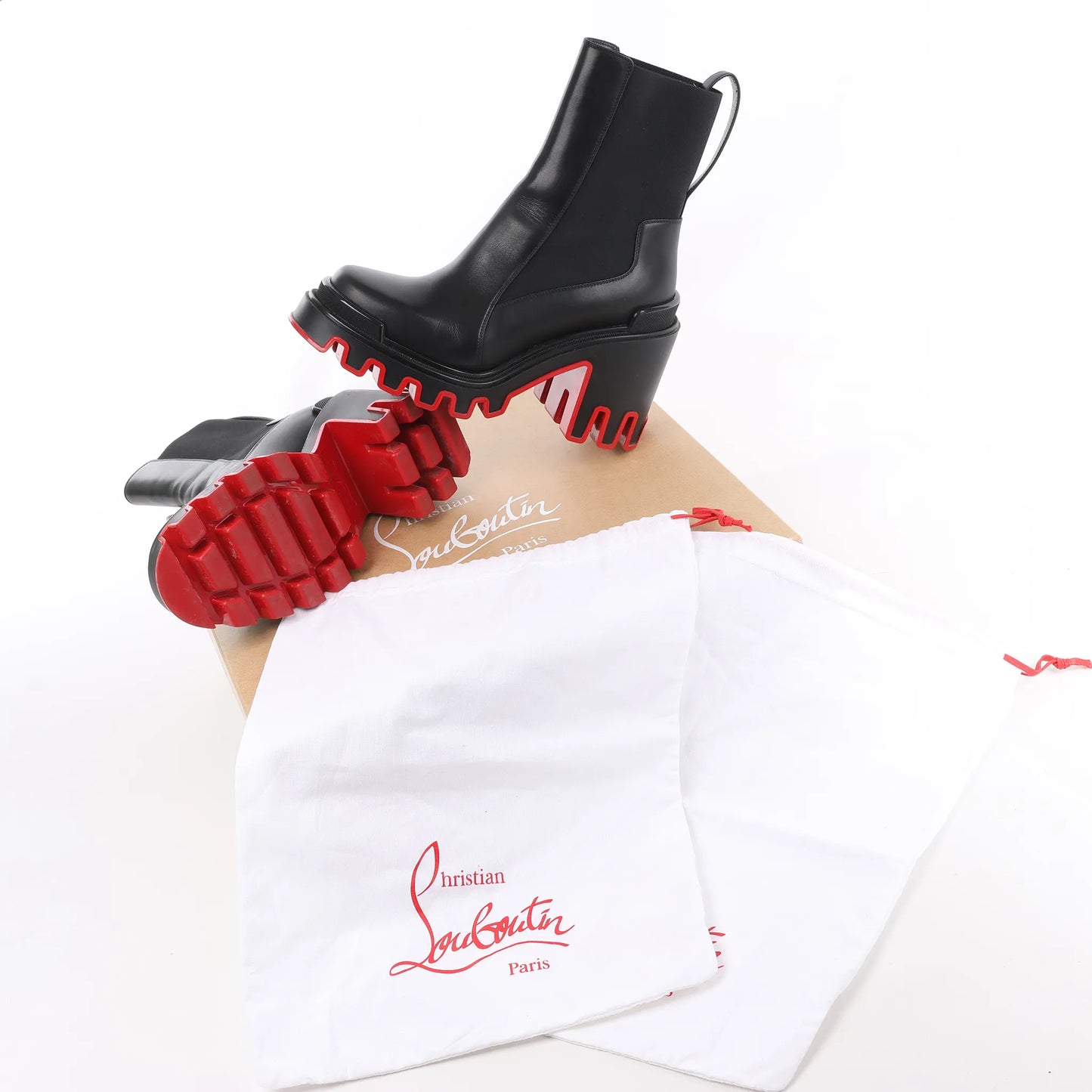 Christian Louboutin Marsha Cloche Leather Side Gore Boots in Black, Size 38 EU