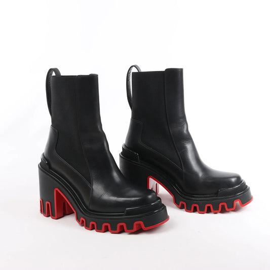 Christian Louboutin Marsha Cloche Leather Side Gore Boots in Black, Size 38 EU