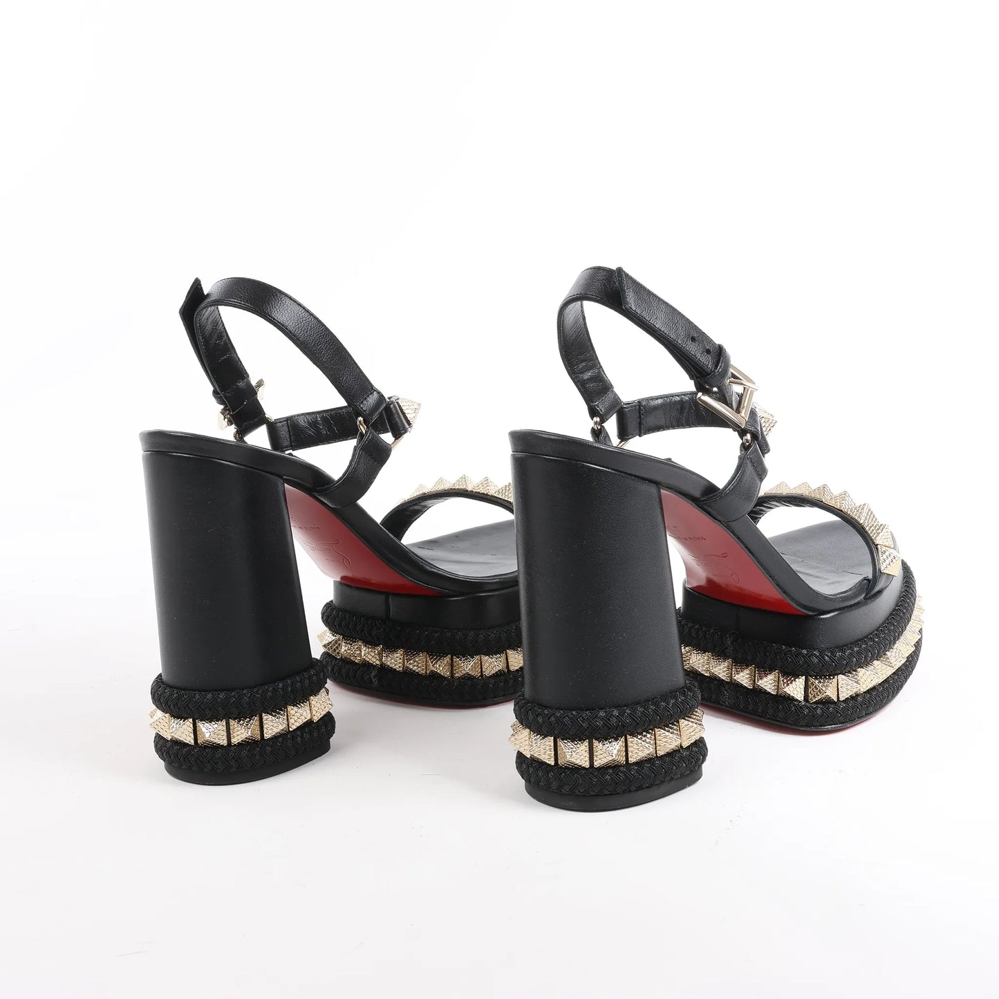 Christian Louboutin SUPERCLOU 130 Studs Leather Sandals in Black, Size 38 EU