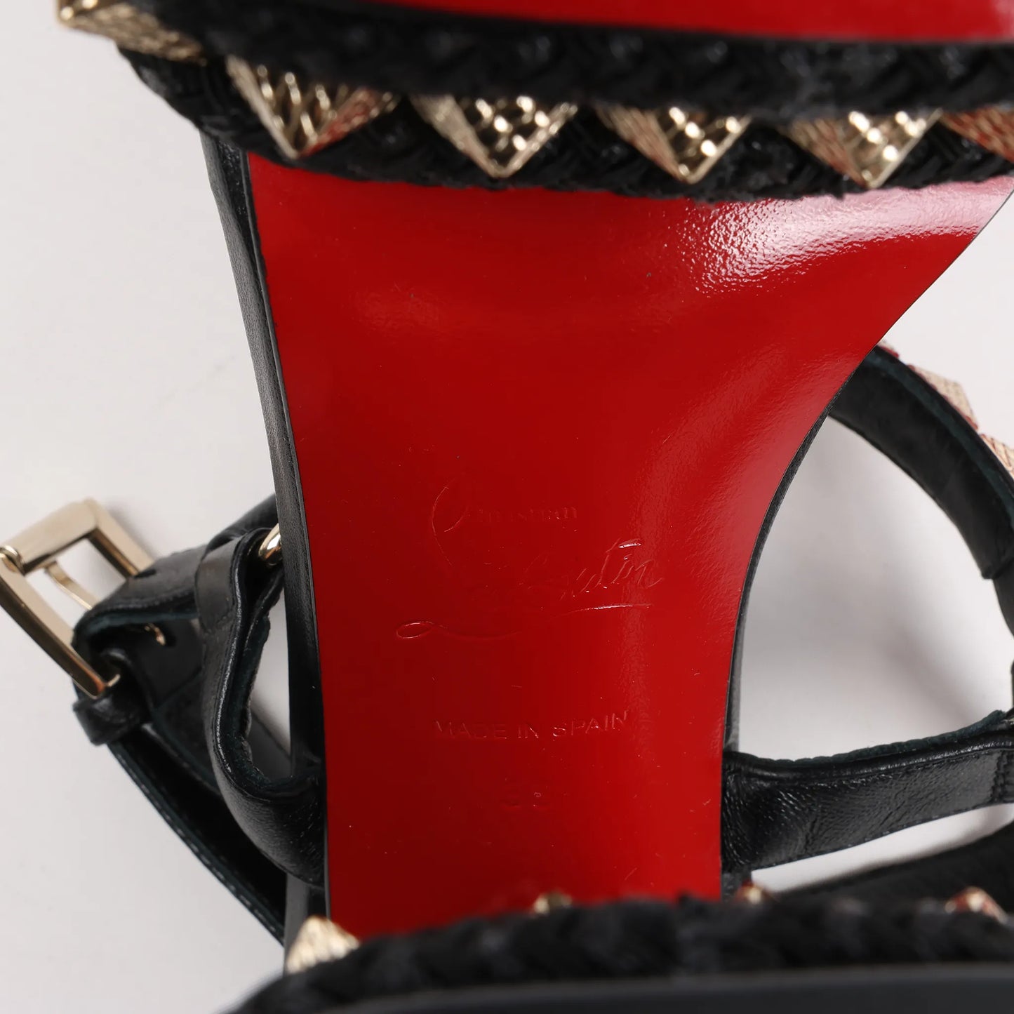 Christian Louboutin SUPERCLOU 130 Studs Leather Sandals in Black, Size 38 EU