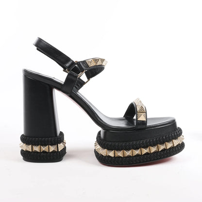 Christian Louboutin SUPERCLOU 130 Studs Leather Sandals in Black, Size 38 EU