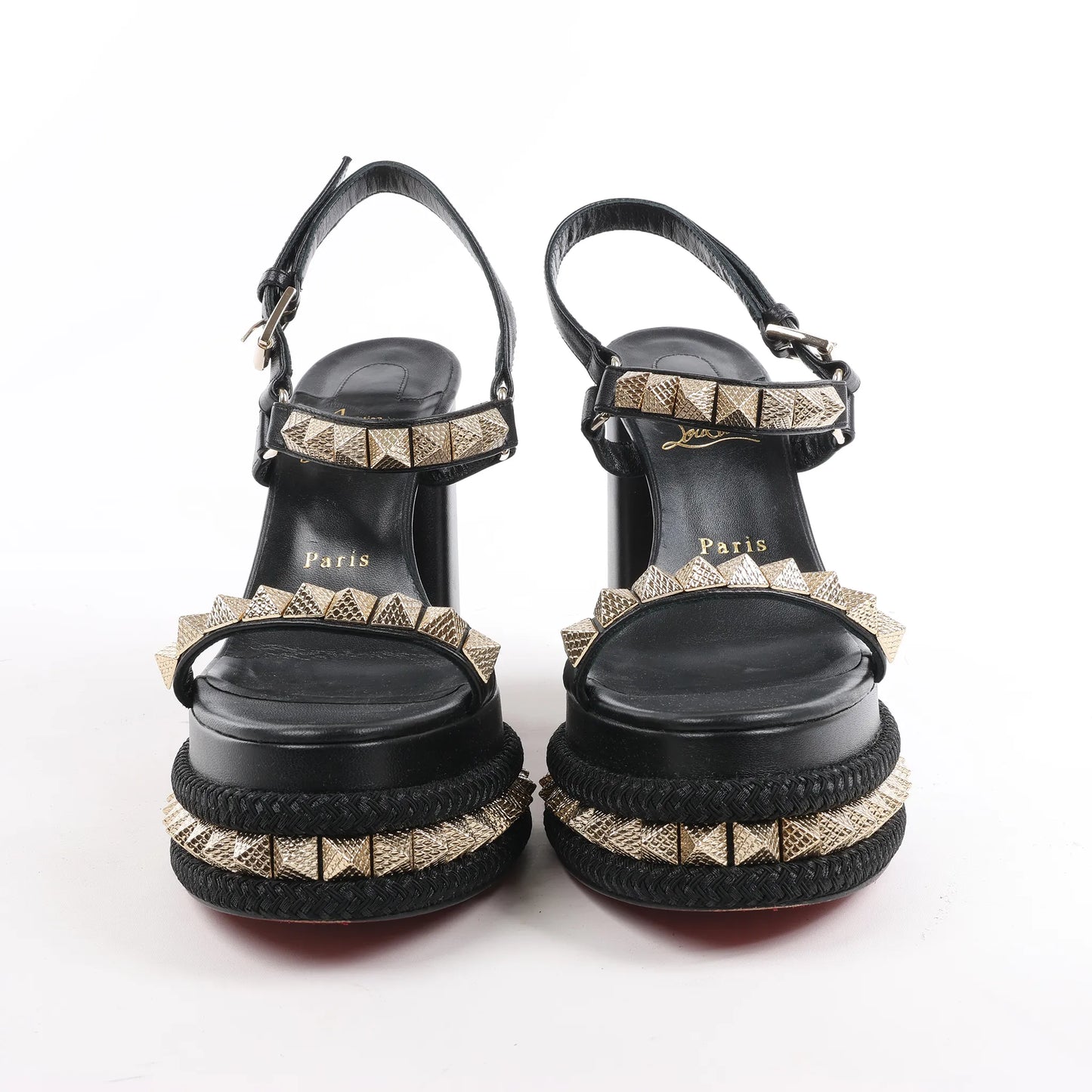 Christian Louboutin SUPERCLOU 130 Studs Leather Sandals in Black, Size 38 EU