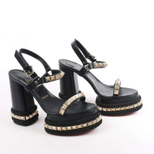 Christian Louboutin SUPERCLOU 130 Studs Leather Sandals in Black, Size 38 EU