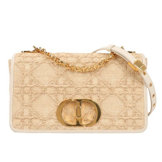 Christian Dior Caro Raffia x Leder, mittelgroße Umhängetasche in Beige
