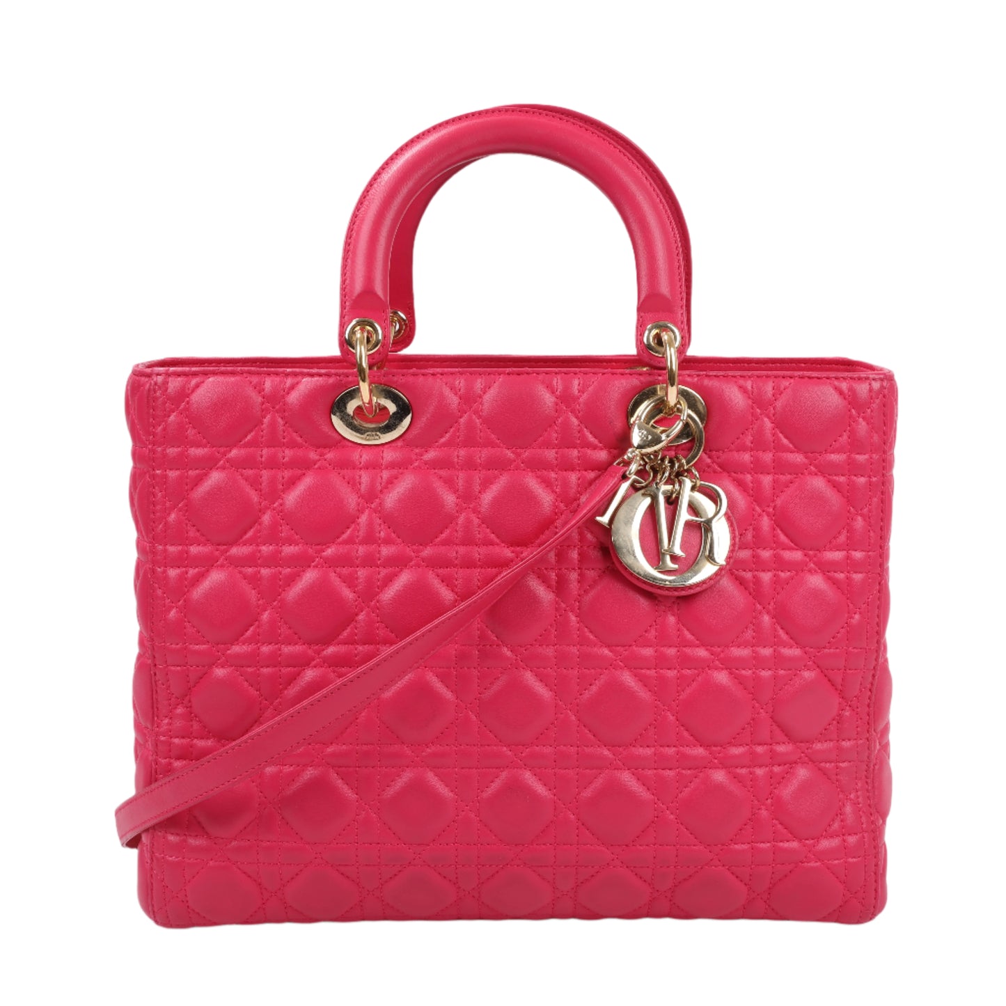 Christian Dior Lady Dior Cannage Große 2-Wege-Handtasche aus Leder in Pink