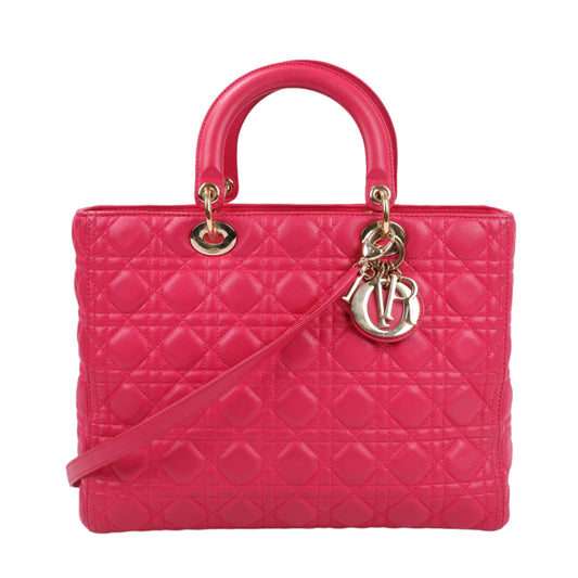 Christian Dior Lady Dior Cannage Große 2-Wege-Handtasche aus Leder in Pink