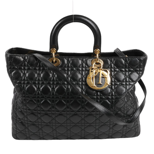 Christian Dior Lady Dior Große 2-Wege-Handtasche aus Cannage-Leder in Schwarz