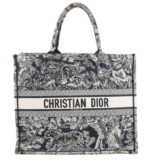 Christian Dior Toile Doo JUY Embroidery Book Große Canvas-Tragetasche in Marineblau