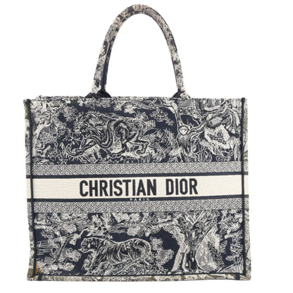 Christian Dior Toile Doo JUY Embroidery Book Große Canvas-Tragetasche in Marineblau