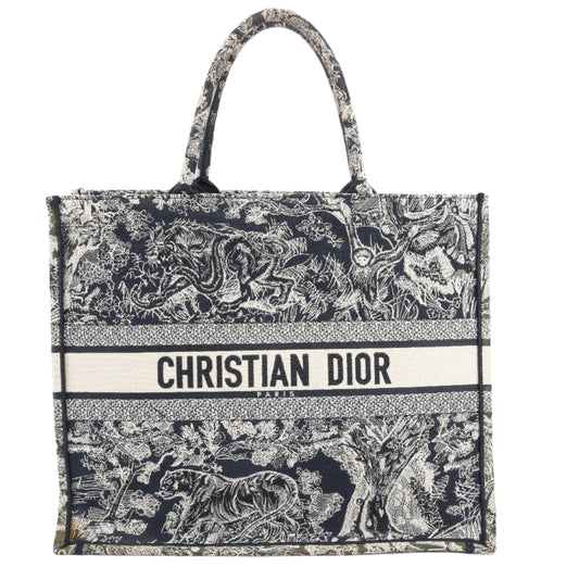 Christian Dior Toile Doo JUY Embroidery Book Große Canvas-Tragetasche in Marineblau