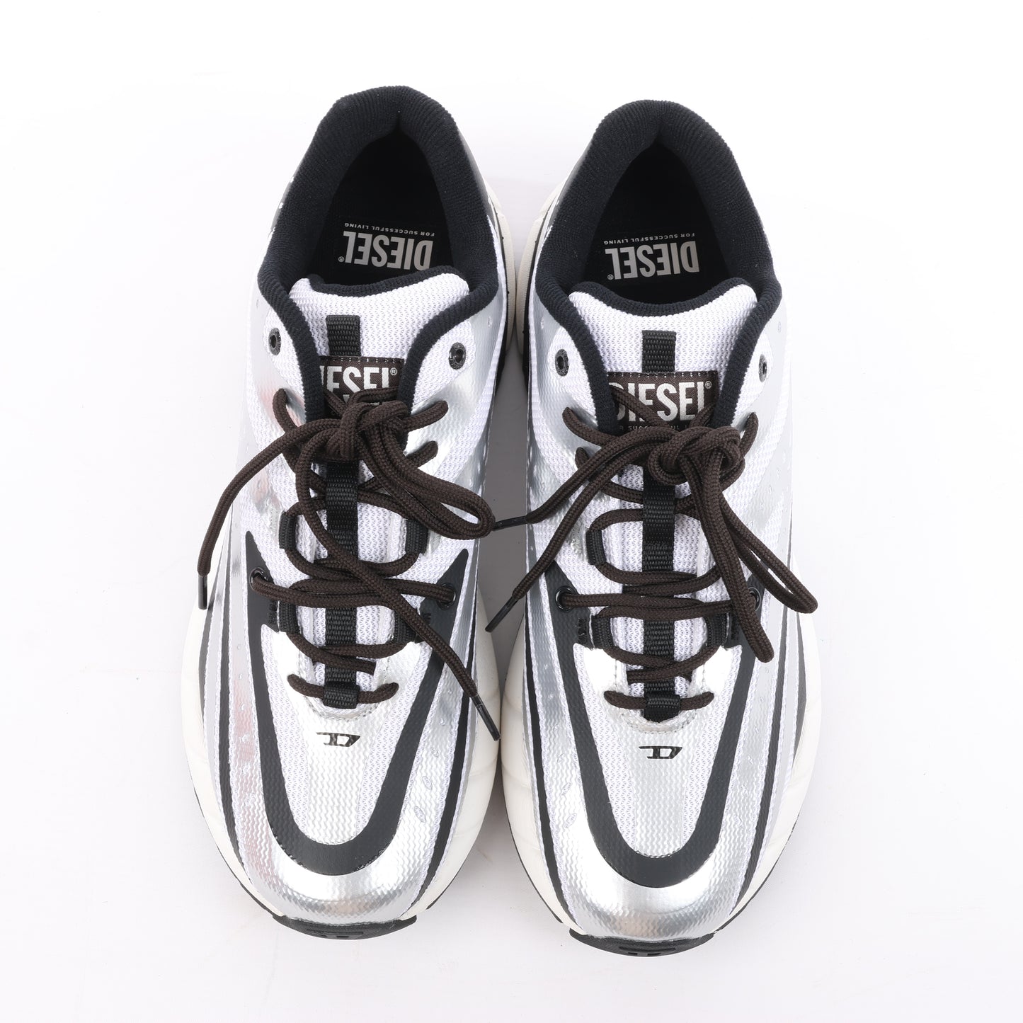 Diesel D-Airspeed Low-Striped Sneakers aus beschichtetem Ripstop in Silber, Größe 43 EU
