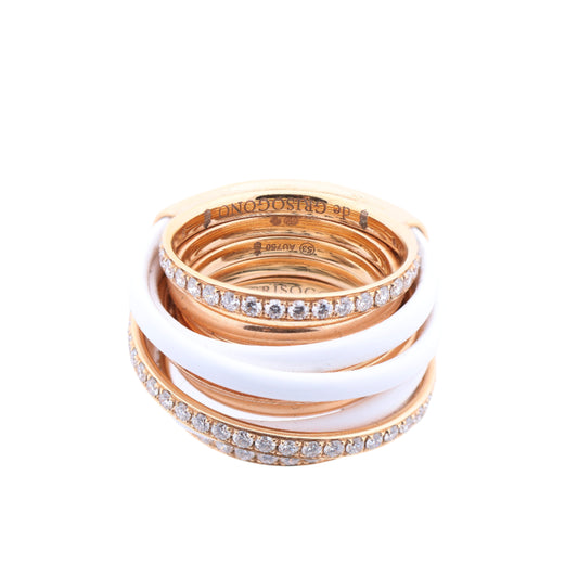 De Grisogono Allegra Ring aus Roségold und weißer Keramik mit Diamanten, Größe 53 EU