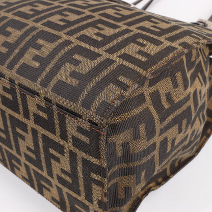 FENDI – Zucchino Mamma Bucket-Umhängetasche aus Canvas und Leder in Braun