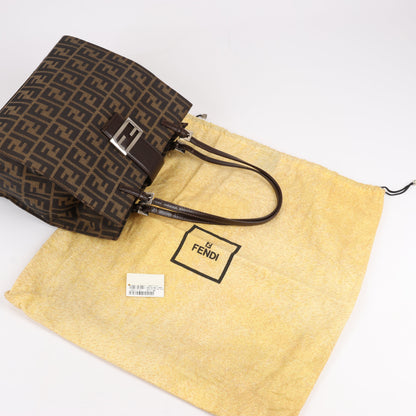 FENDI – Zucchino Mamma Bucket-Umhängetasche aus Canvas und Leder in Braun
