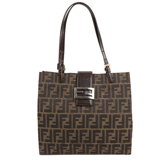 FENDI – Zucchino Mamma Bucket-Umhängetasche aus Canvas und Leder in Braun