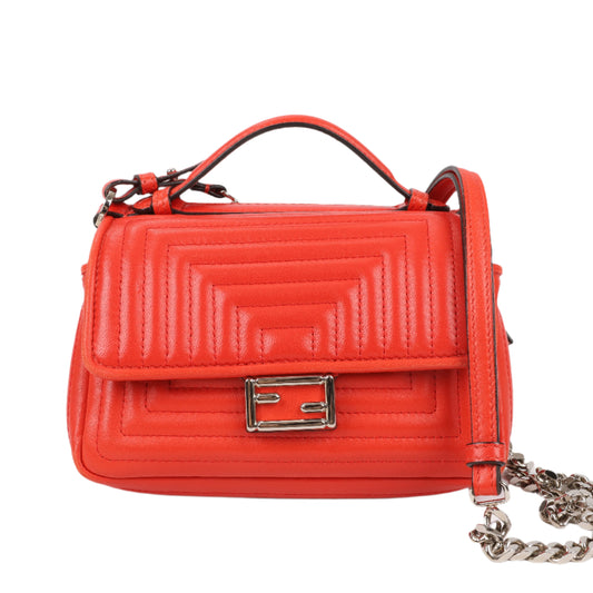 FENDI Double Micro Baguette Leder-Umhängetasche mit Kette in Rot 8M0371