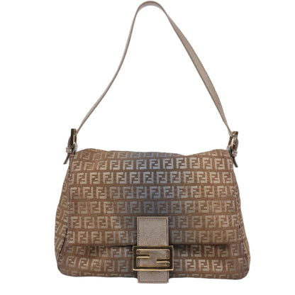 Sac à bandoulière FENDI Zucchino Mamma Baguette en toile et cuir marron 8BR001