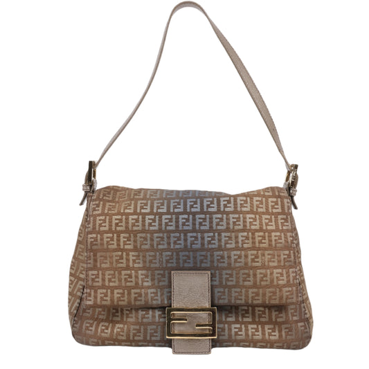 FENDI Zucchino Mamma Baguette Canvas &amp; Leder One Shoulder Tasche in Braun 8BR001