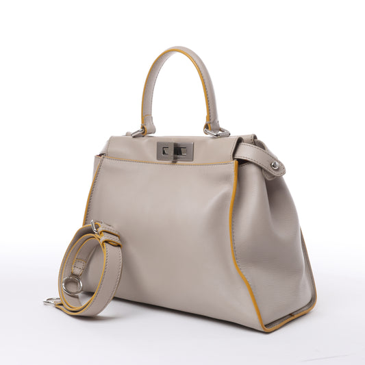 Fendi – Peekaboo – Normale 2-Wege-Handtasche aus grauem Leder