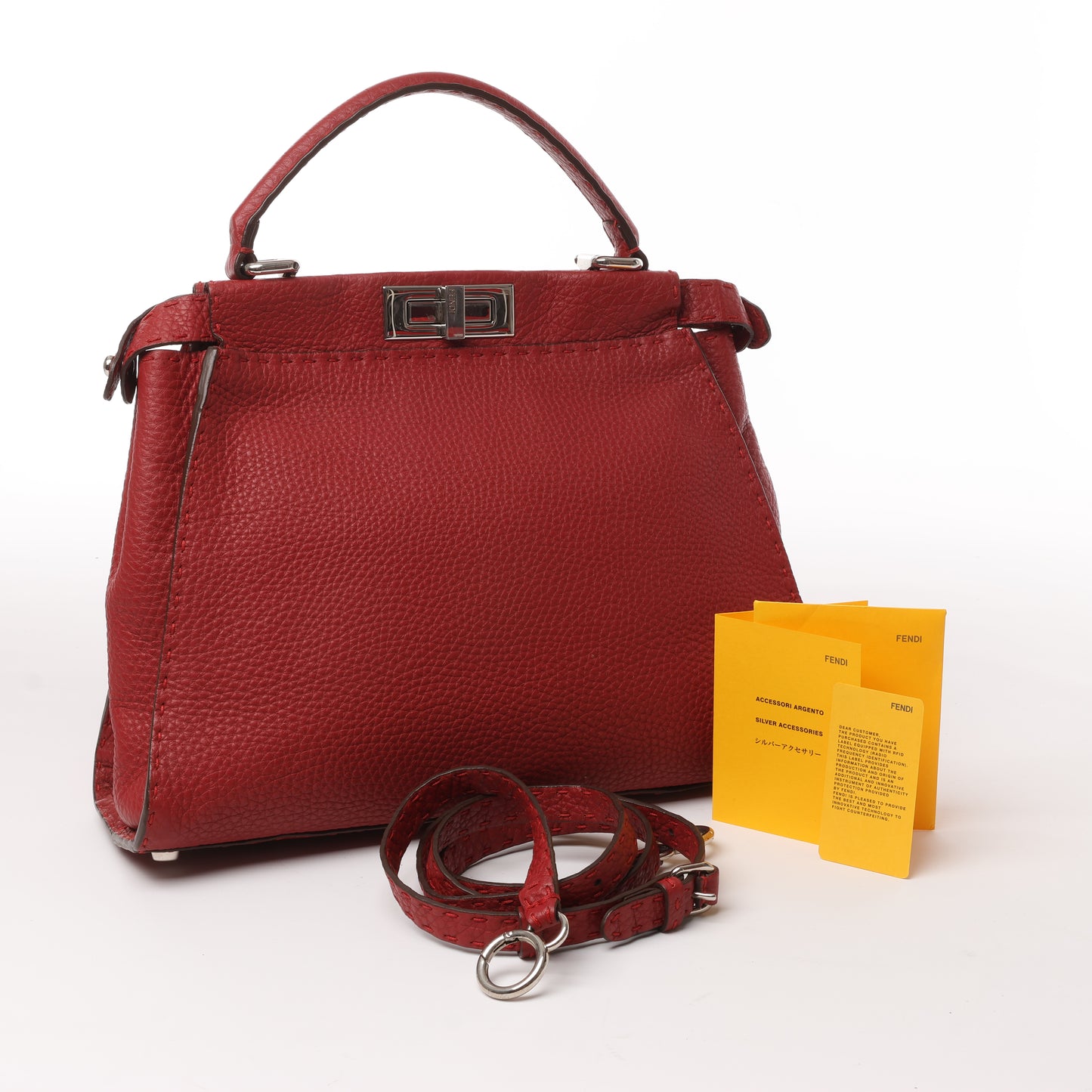 Fendi Peekaboo Regular Selleria Leder 2-Wege-Handtasche in Rot 8BN226