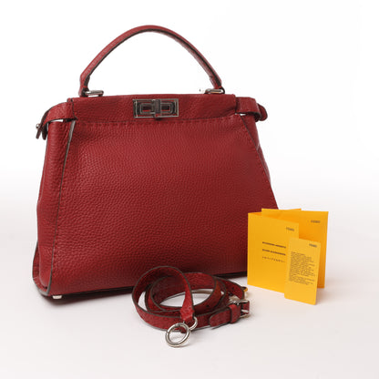 Fendi Peekaboo Regular Selleria Leder 2-Wege-Handtasche in Rot 8BN226