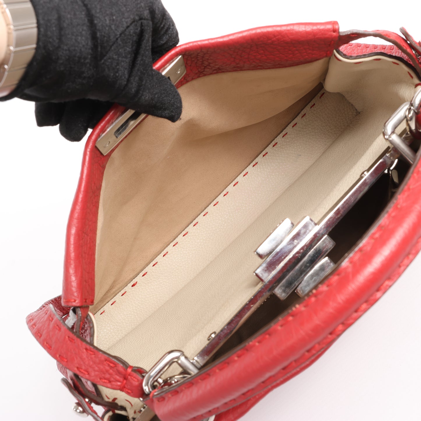 Fendi Peekaboo Regular Selleria Leder 2-Wege-Handtasche in Rot 8BN226