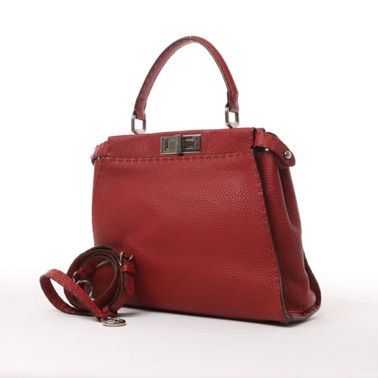 Fendi Peekaboo Regular Selleria Leder 2-Wege-Handtasche in Rot 8BN226
