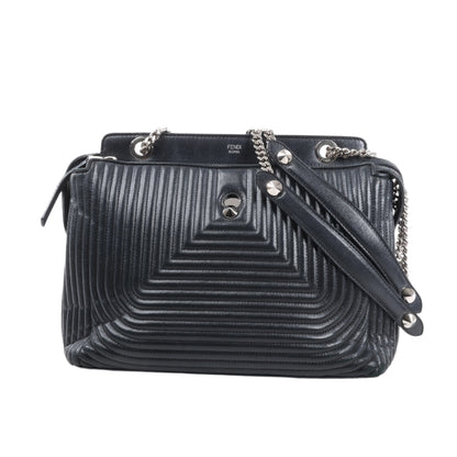 Fendi – Dotcom – Halb-Schultertasche aus schwarzem Leder mit Kettenriemen
