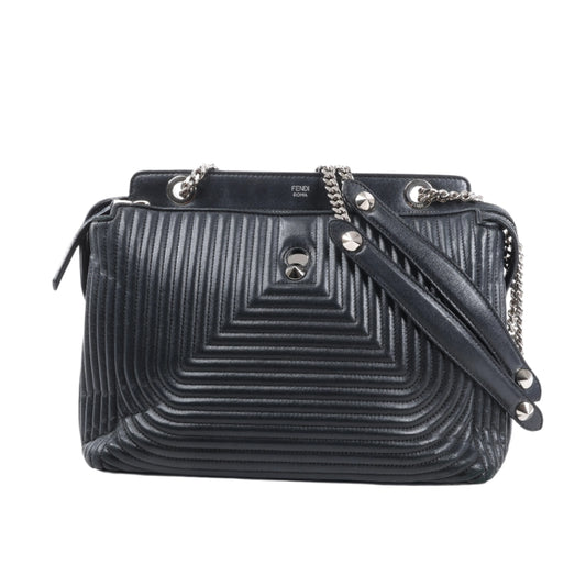Fendi – Dotcom – Halb-Schultertasche aus schwarzem Leder mit Kettenriemen