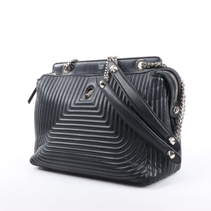 Fendi – Dotcom – Halb-Schultertasche aus schwarzem Leder mit Kettenriemen