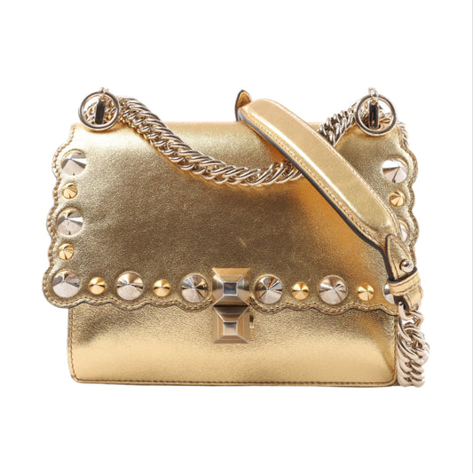 FENDI Mini Kan I Leather Chain Shoulder Bag in Gold 8M0381