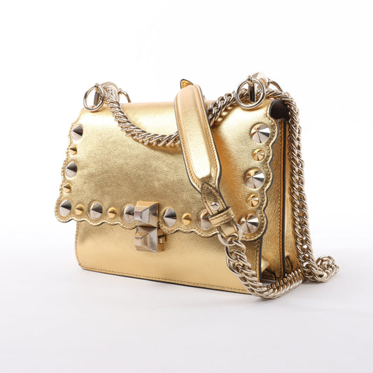 FENDI Mini Kan I Leather Chain Shoulder Bag in Gold 8M0381