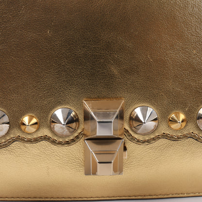 FENDI Mini Kan I Schultertasche aus Leder mit Kette in Gold, 8M0381