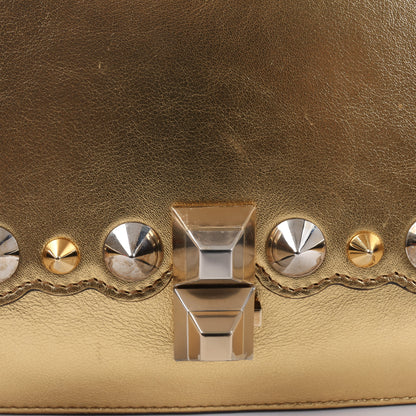 FENDI Mini Kan I Schultertasche aus Leder mit Kette in Gold, 8M0381