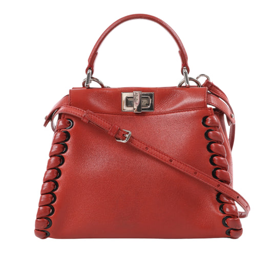 Fendi Peekaboo Mini Leather 2Way Handbag in Red 8BN244