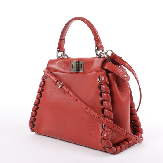 Fendi Peekaboo Mini Leather 2Way Handbag in Red 8BN244