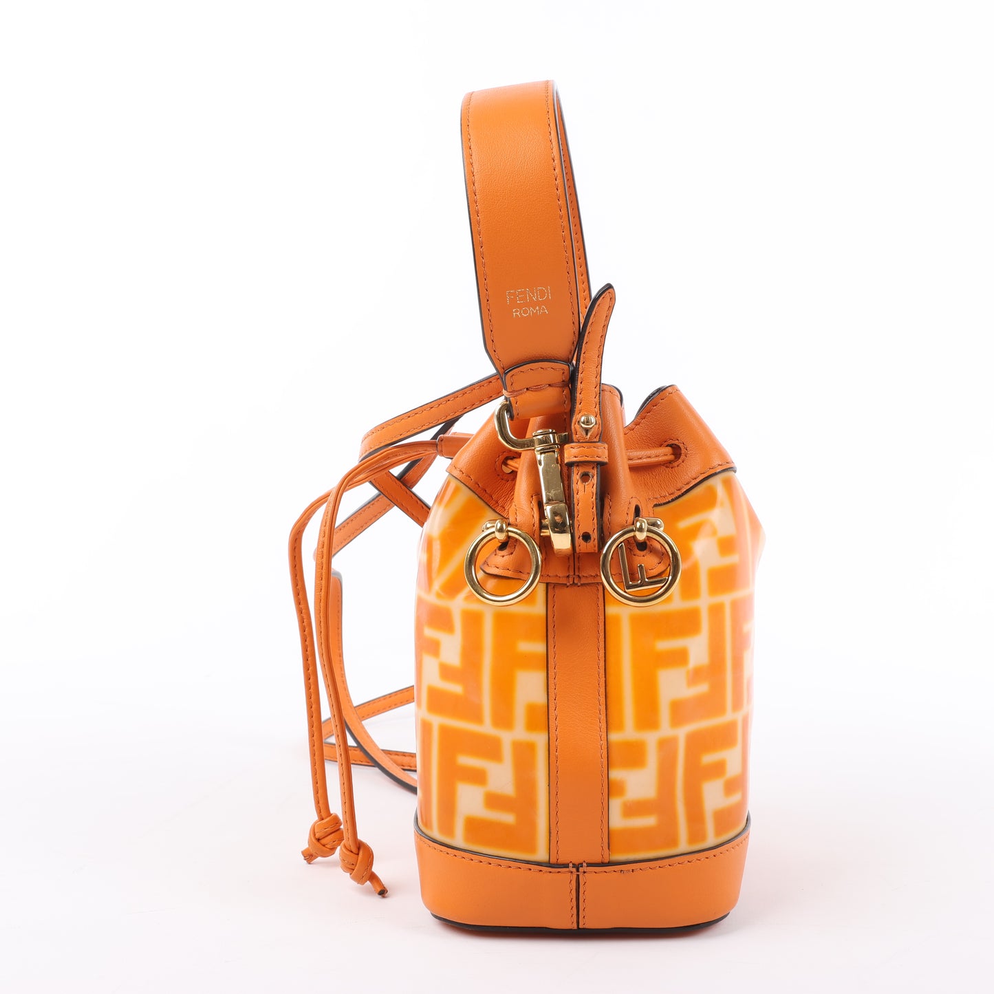FENDI Mon Tresor Mini 2-Wege-Umhängetasche aus PVC und Leder in Orange 8BS010