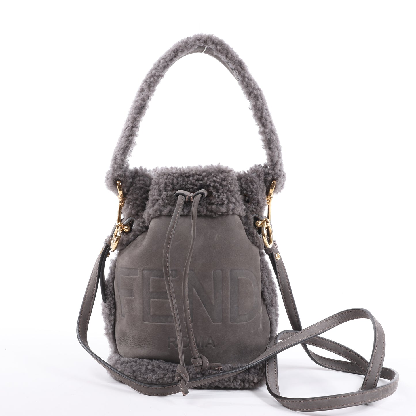 Fendi Mon Tresor Mini Mouton 2Way Umhängetasche in Grau 8BS010