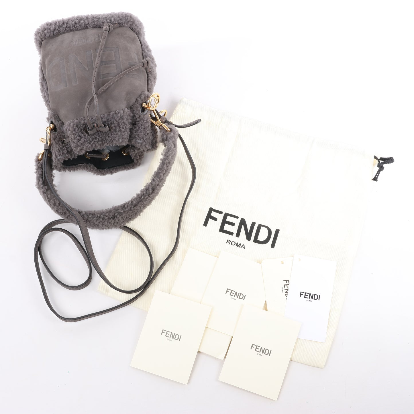 Fendi Mon Tresor Mini Mouton 2Way Umhängetasche in Grau 8BS010