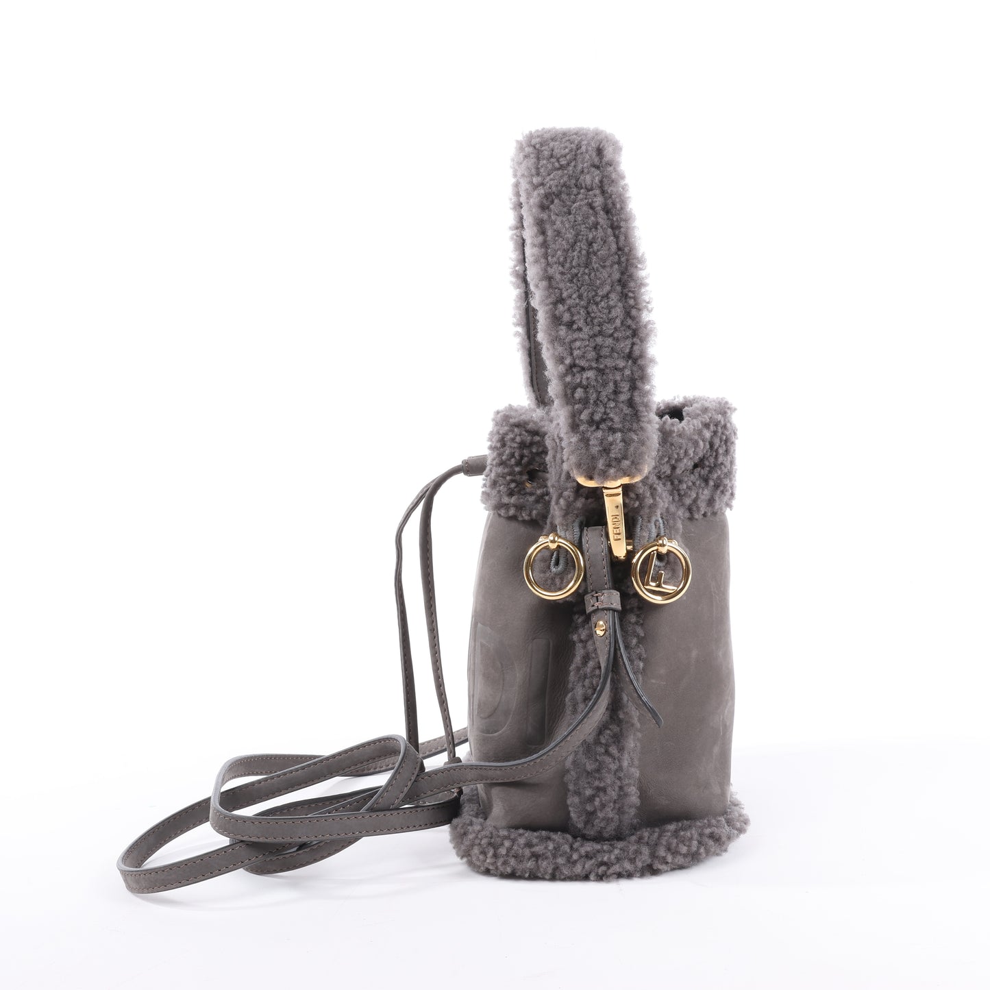 Fendi Mon Tresor Mini Mouton 2Way Umhängetasche in Grau 8BS010