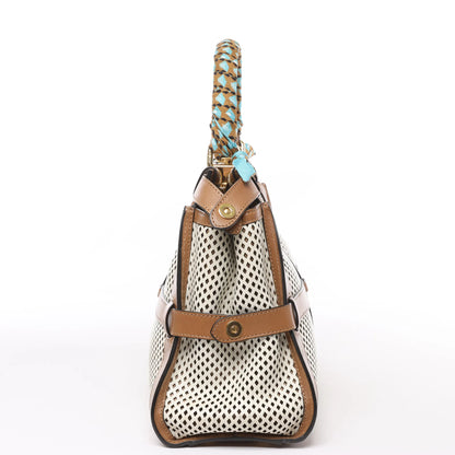 Fendi Peekaboo Regular 2-Wege-Handtasche aus perforiertem Leder in Braun x Beige 8BN290