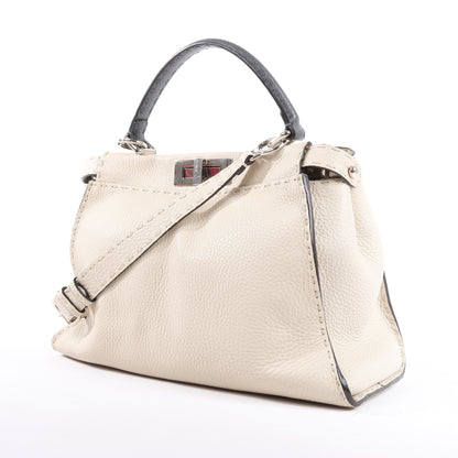 Fendi Peekaboo Regular Selleria Leder 2Way Handtasche in Beige 8BN290