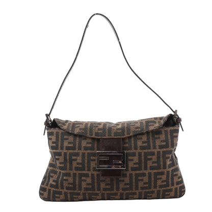 FENDI Baguette Zucchino Schultertasche aus Canvas und Leder in Braun 26796