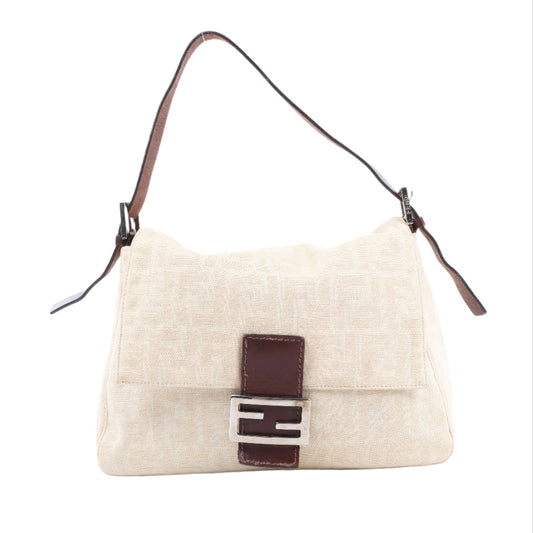 FENDI Mamma Baguette Zucchino Schultertasche aus Canvas und Leder in Beige 26325