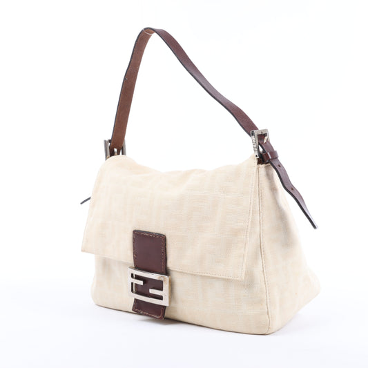 FENDI Mamma Baguette Zucchino Schultertasche aus Canvas und Leder in Beige 26325