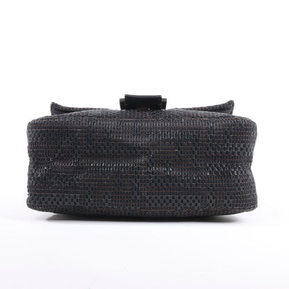 FENDI Zucchino Mamma Baguette Leder Umhängetasche in Schwarz 8BR001