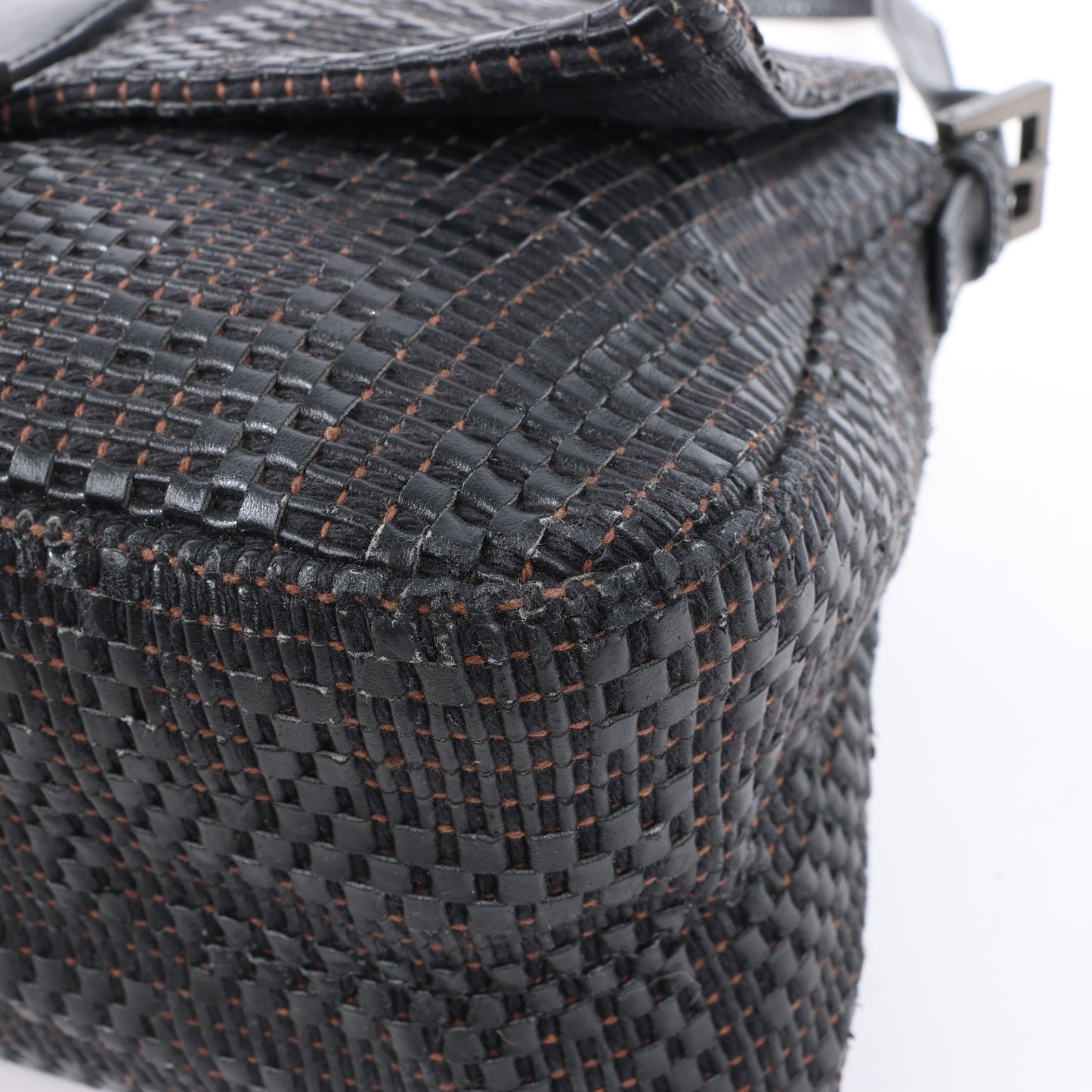 FENDI Zucchino Mamma Baguette Leder Umhängetasche in Schwarz 8BR001