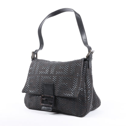 FENDI Zucchino Mamma Baguette Leder Umhängetasche in Schwarz 8BR001