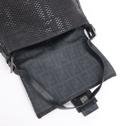 FENDI Zucchino Mamma Baguette Leder Umhängetasche in Schwarz 8BR001
